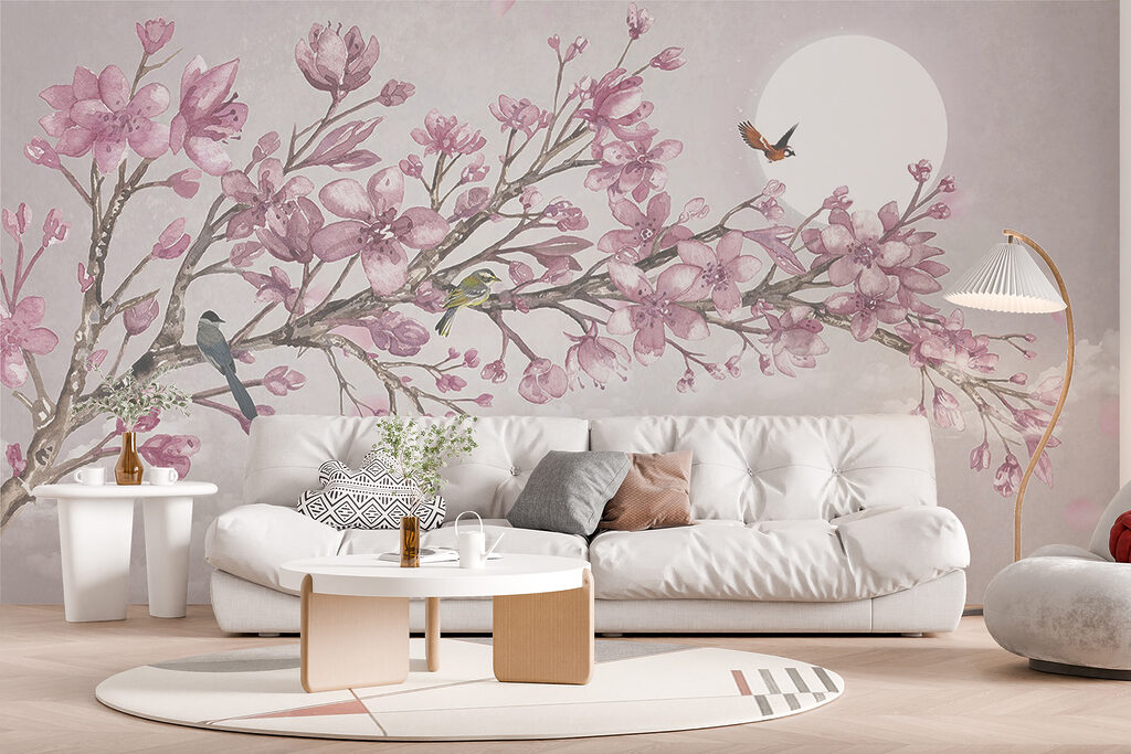Birds on blossom, moonlight — interior 12