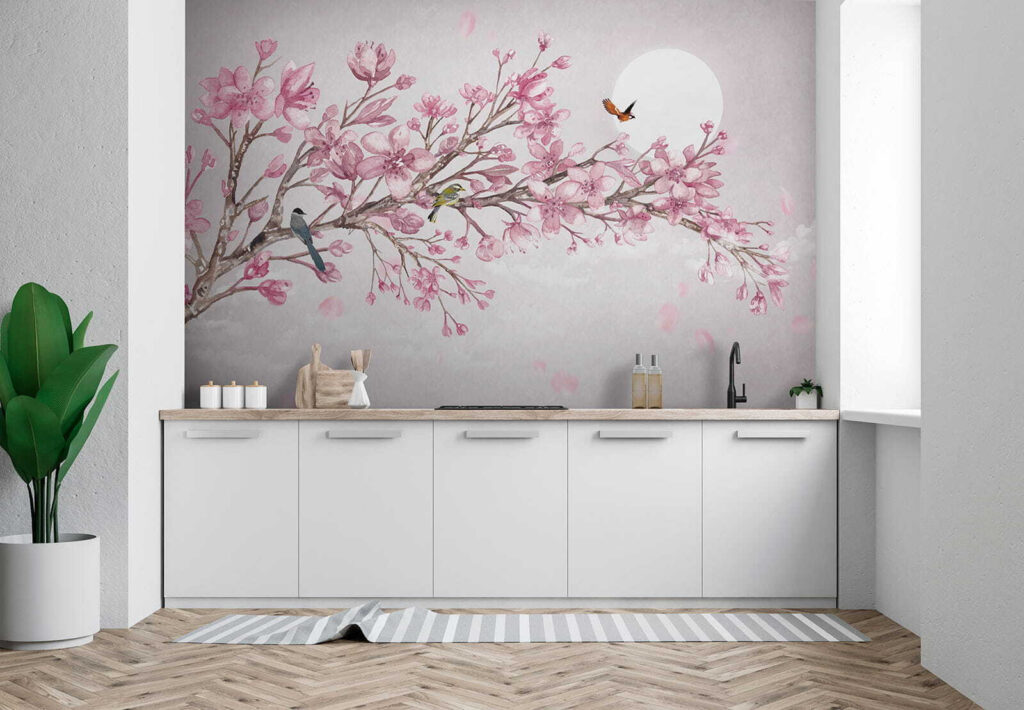 Birds on blossom, moonlight — interior 8