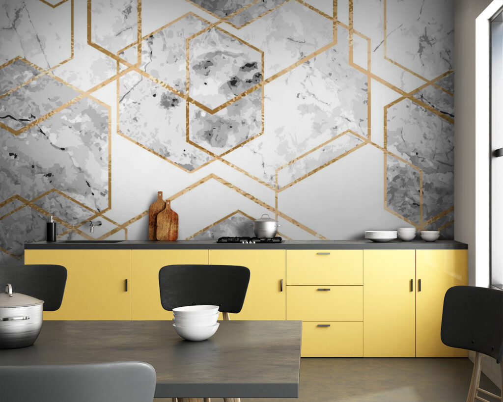 Hexagons with gold edges — interior 3