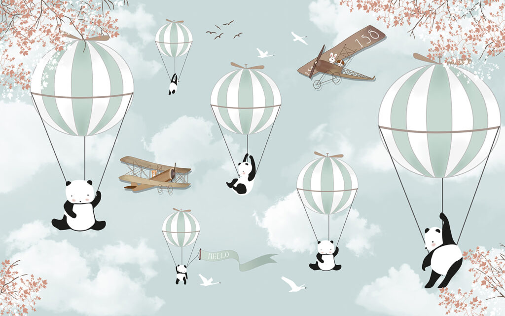 Pandas on balloons — full design
