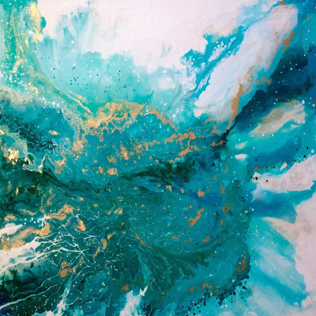 Turquoise streams, gold traces — full design