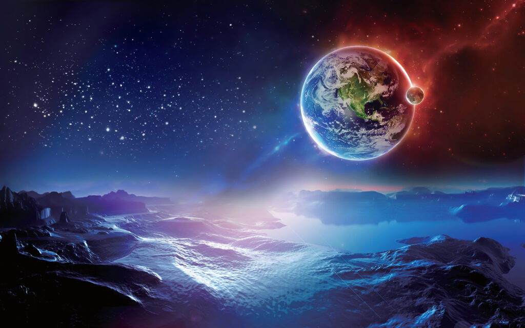 Planet over starry sky — full design