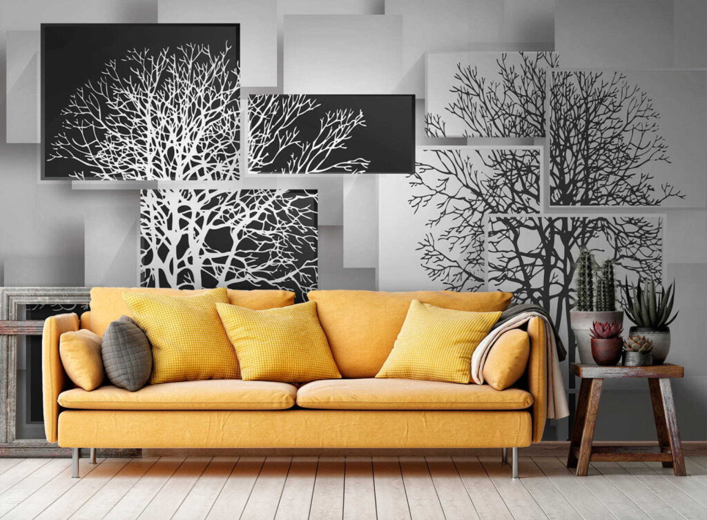 Tree silhouettes on panels — interior 5