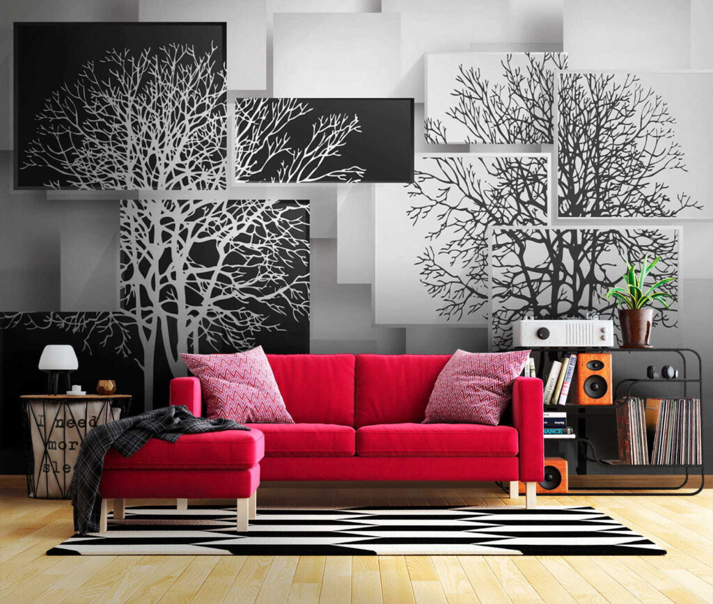 Tree silhouettes on panels — interior 6