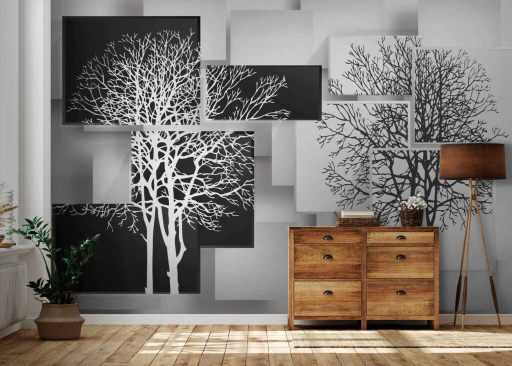 Tree silhouettes on panels — interior 7