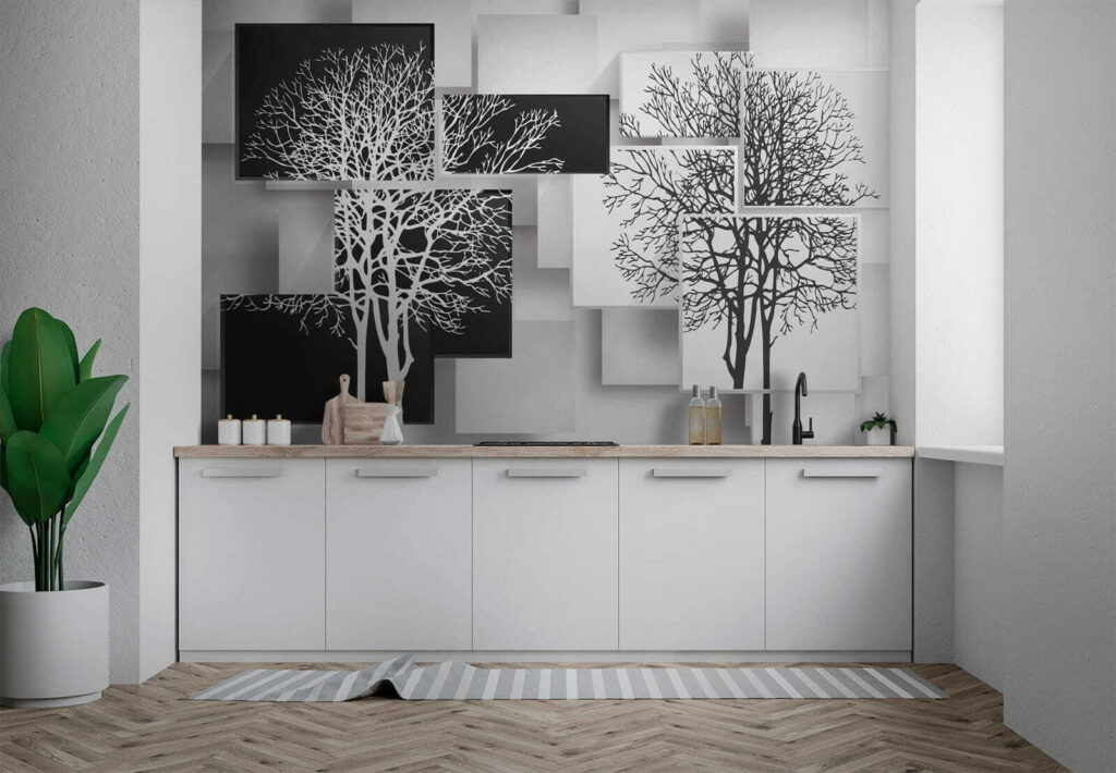 Tree silhouettes on panels — interior 8