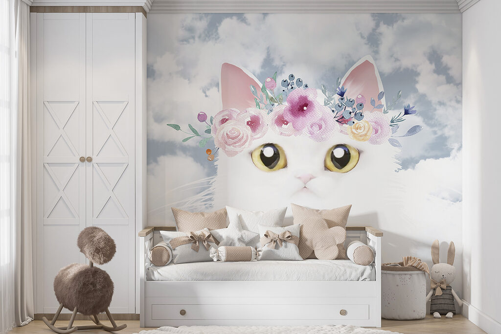 White cat above clouds — interior 2