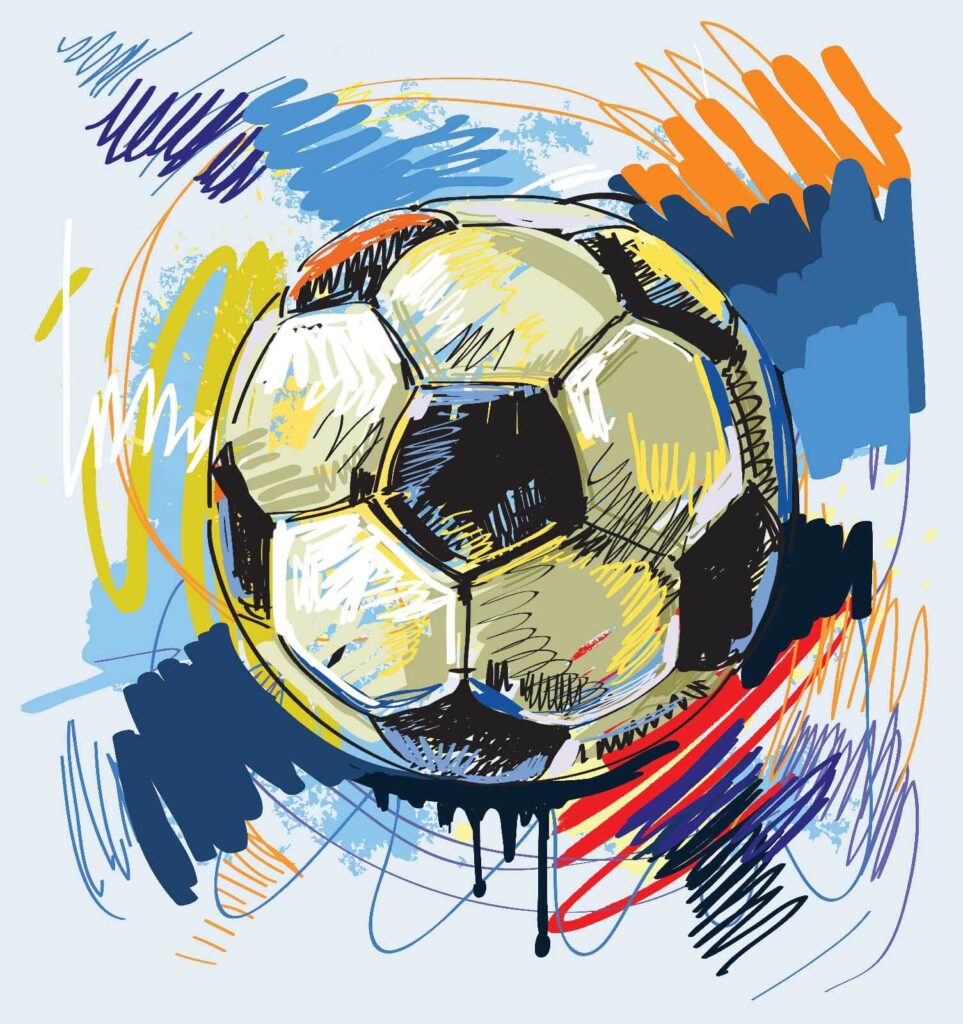 Football among colourful scribbles — full design