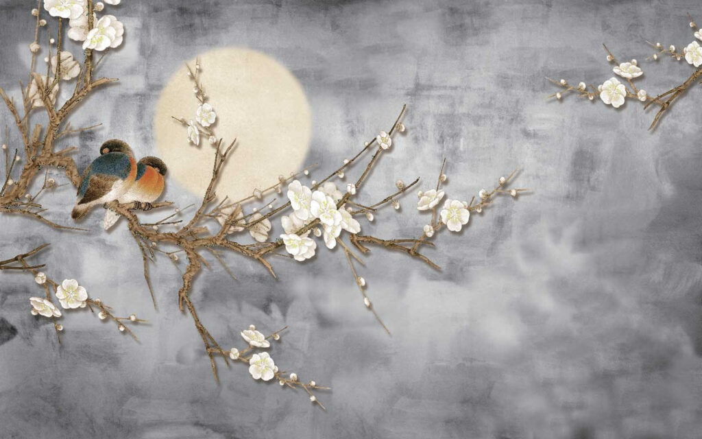 Bird on Blossom Branch — full design