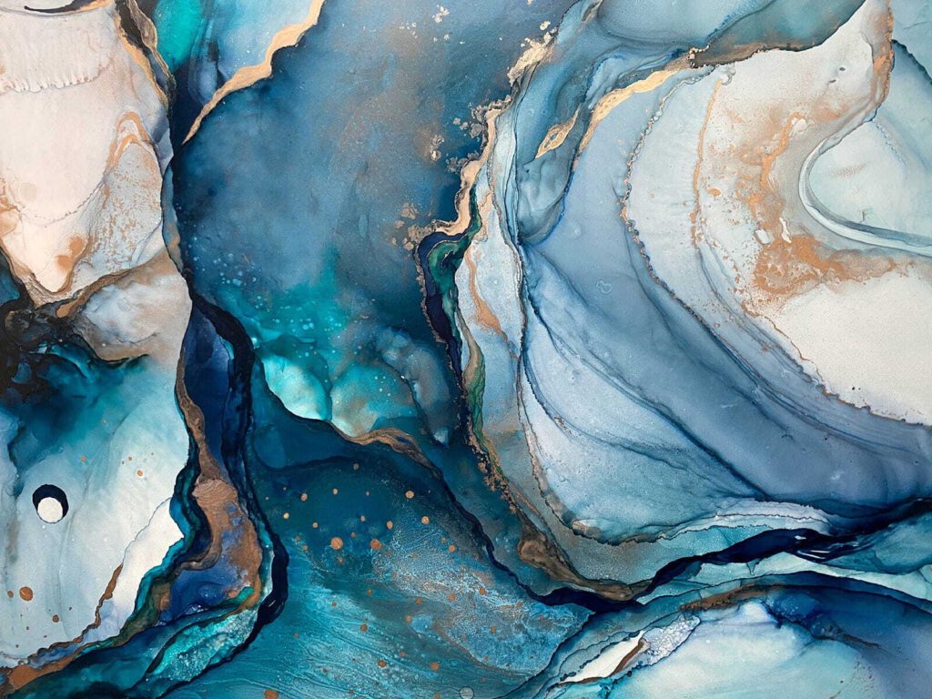Blue streams, gold edges — full design