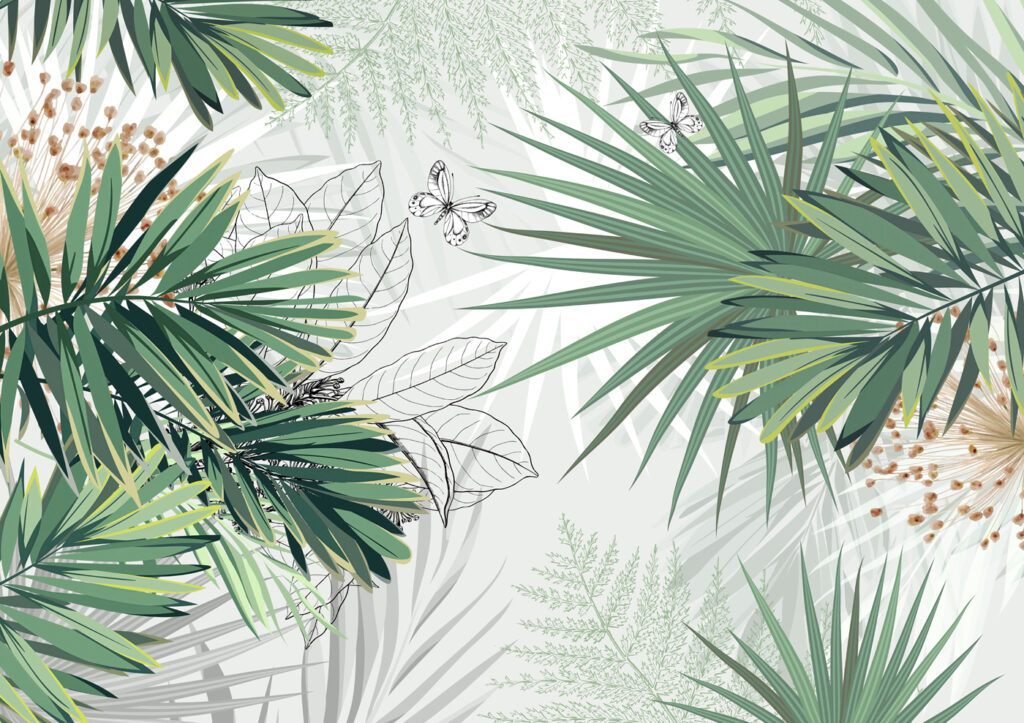 Palm fronds on white — full design