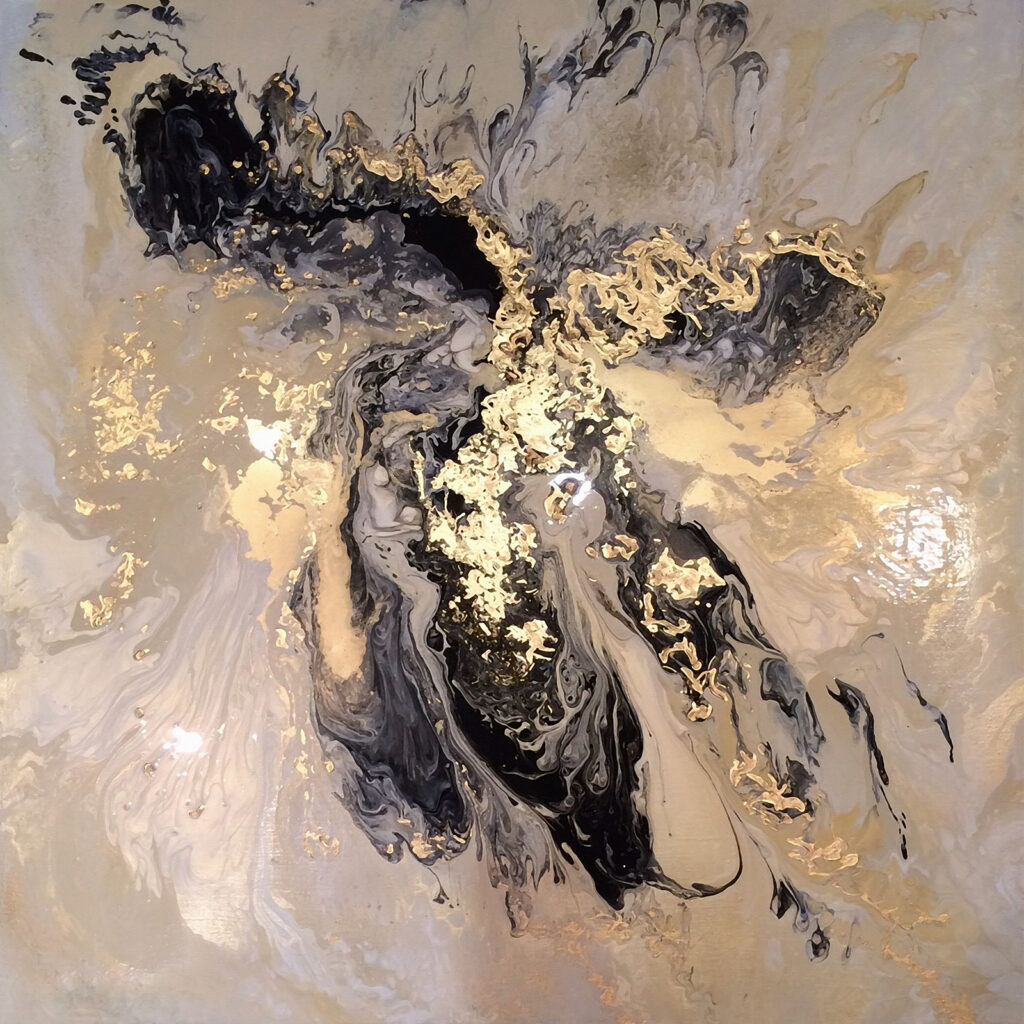 Dark paint, gold splashes — full design