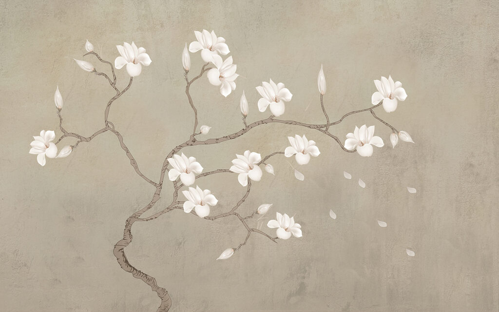 Flowers on curling branches — full design