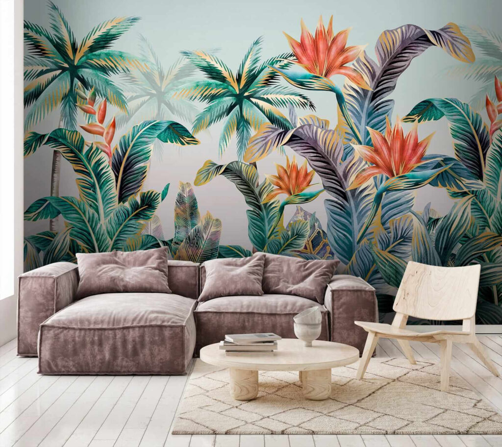 Tropical leaves, warm flowers — interior 4