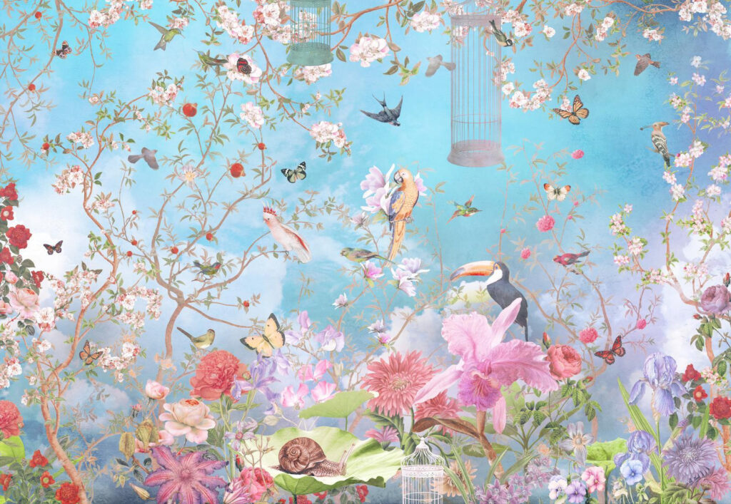 Flower garden with birds — full design