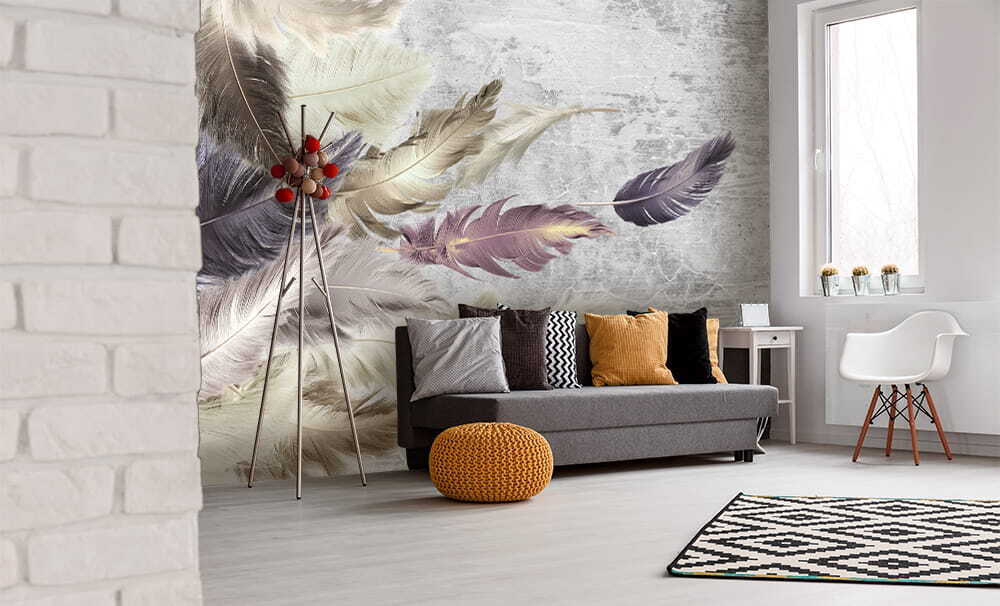 Feathers above weathered paint — interior 4