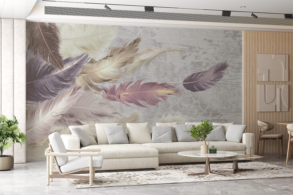 Feathers above weathered paint — interior 6