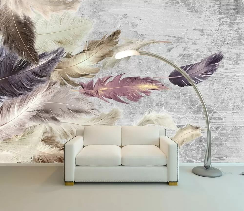 Feathers above weathered paint — interior 1
