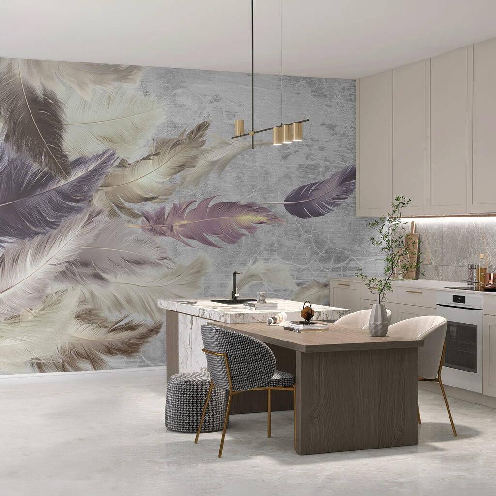 Feathers above weathered paint — interior 7