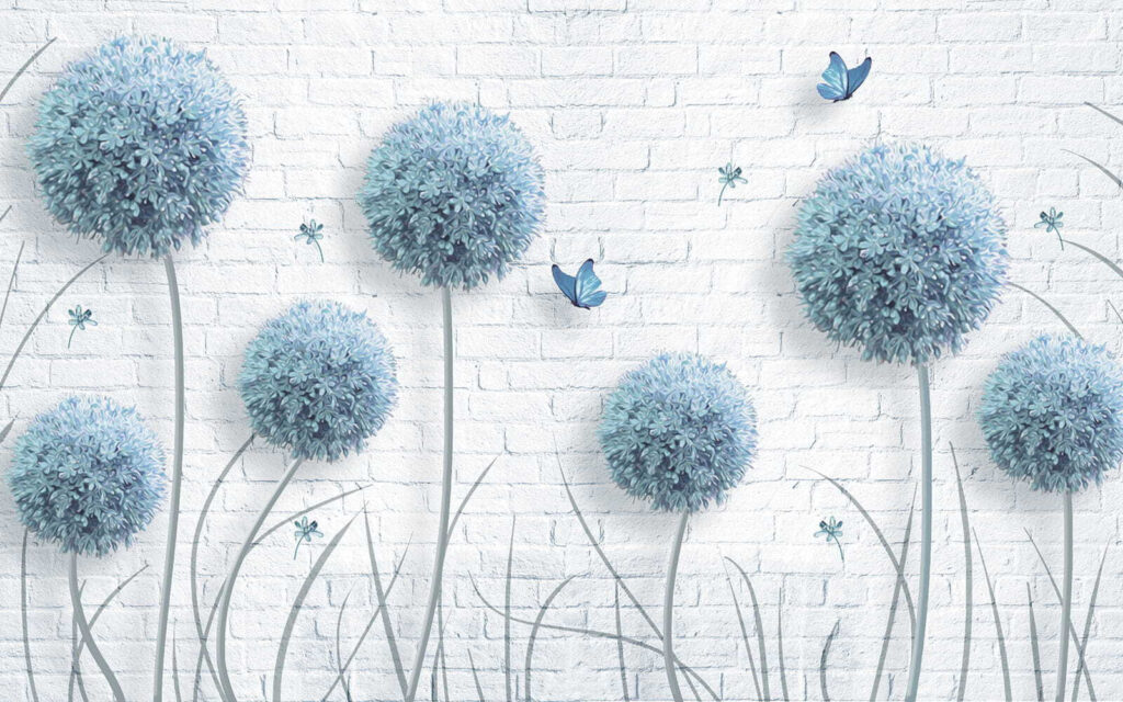 Blue flowers on brick — full design