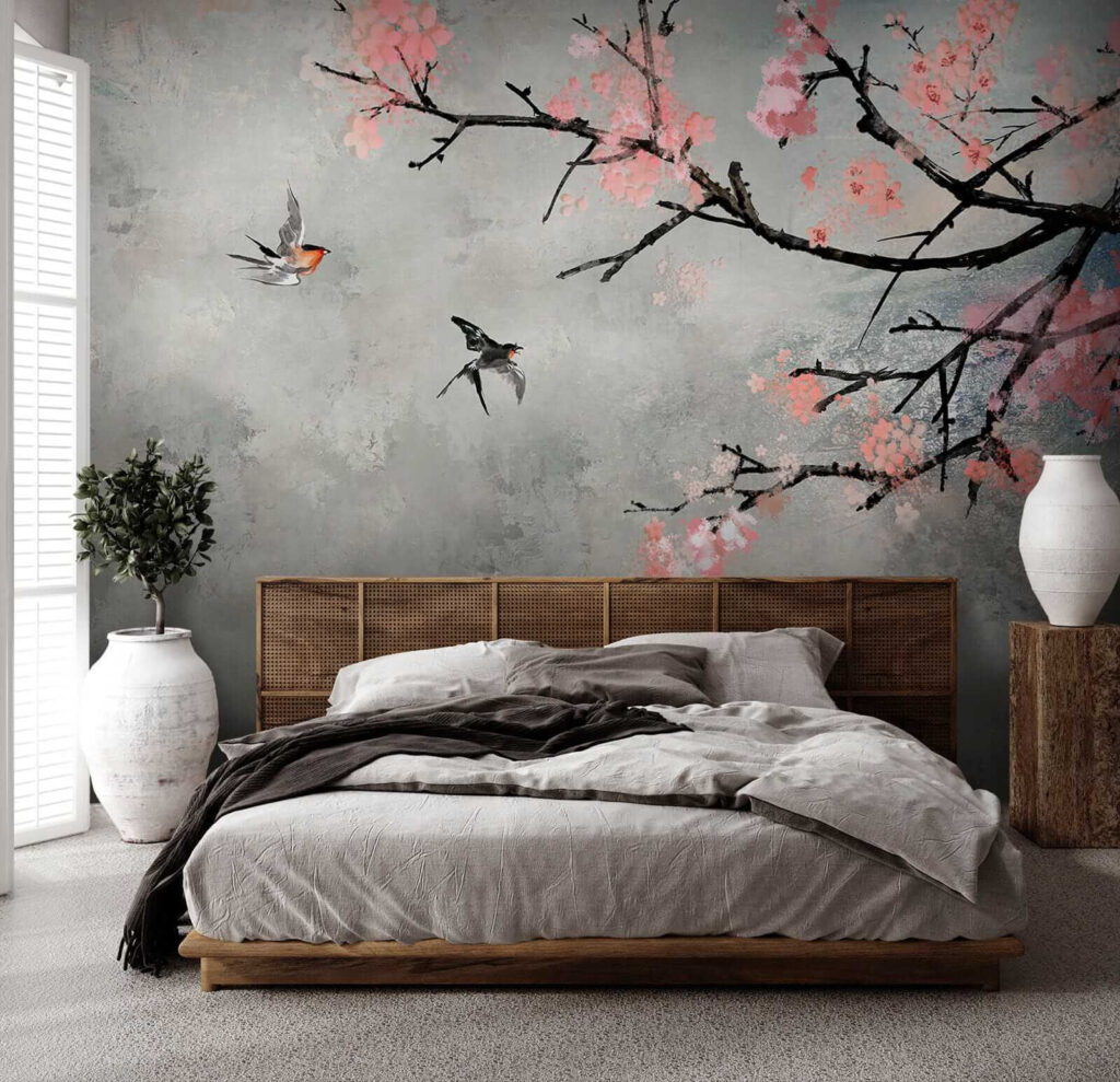 Birds beside blossom — interior 2