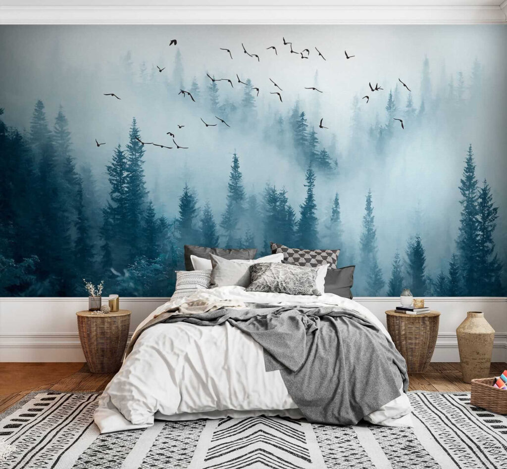 Birds over blue mist — interior 3