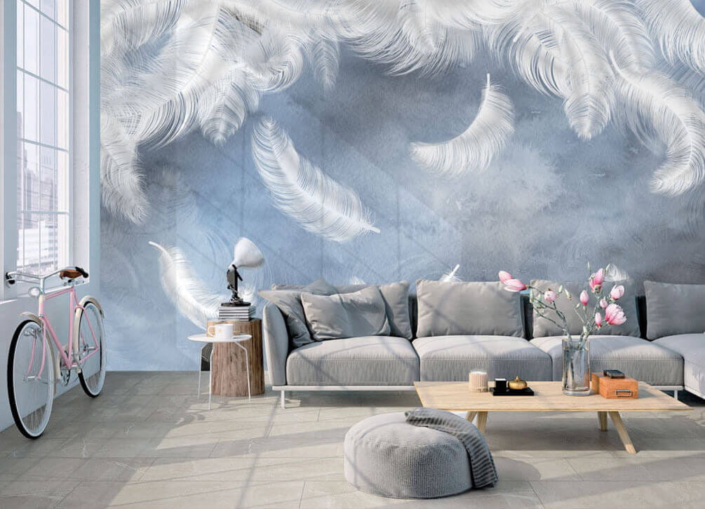 White feathers, misty blue — interior 3