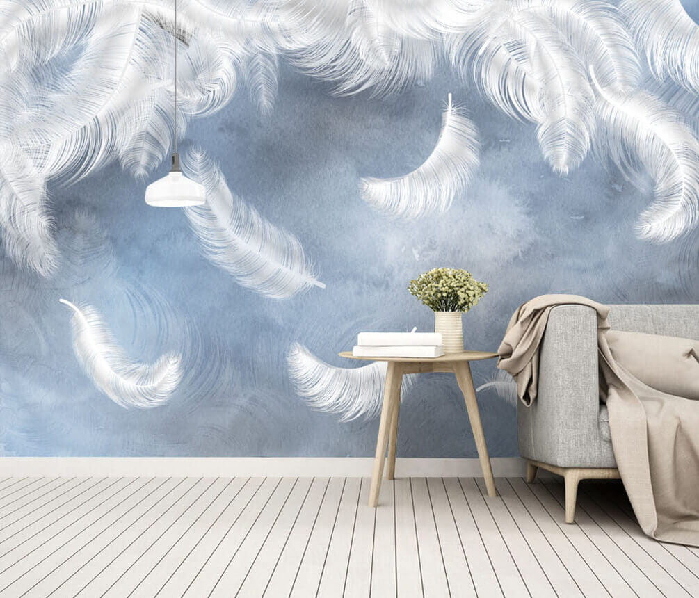 White feathers, misty blue — interior 1