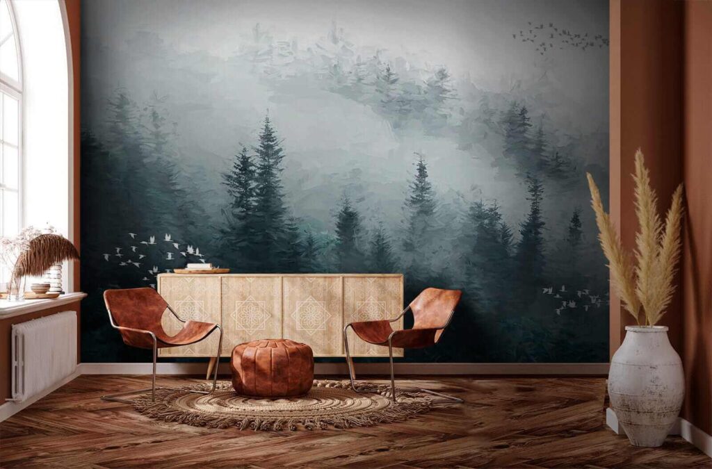 Birds among misty pines — interior 8