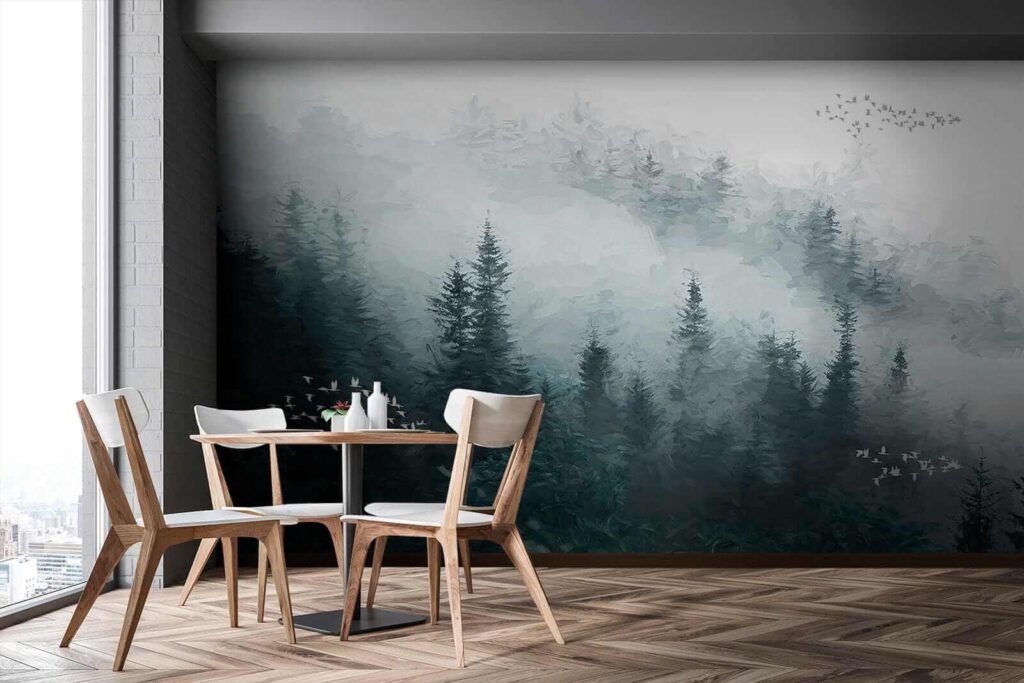 Birds among misty pines — interior 9