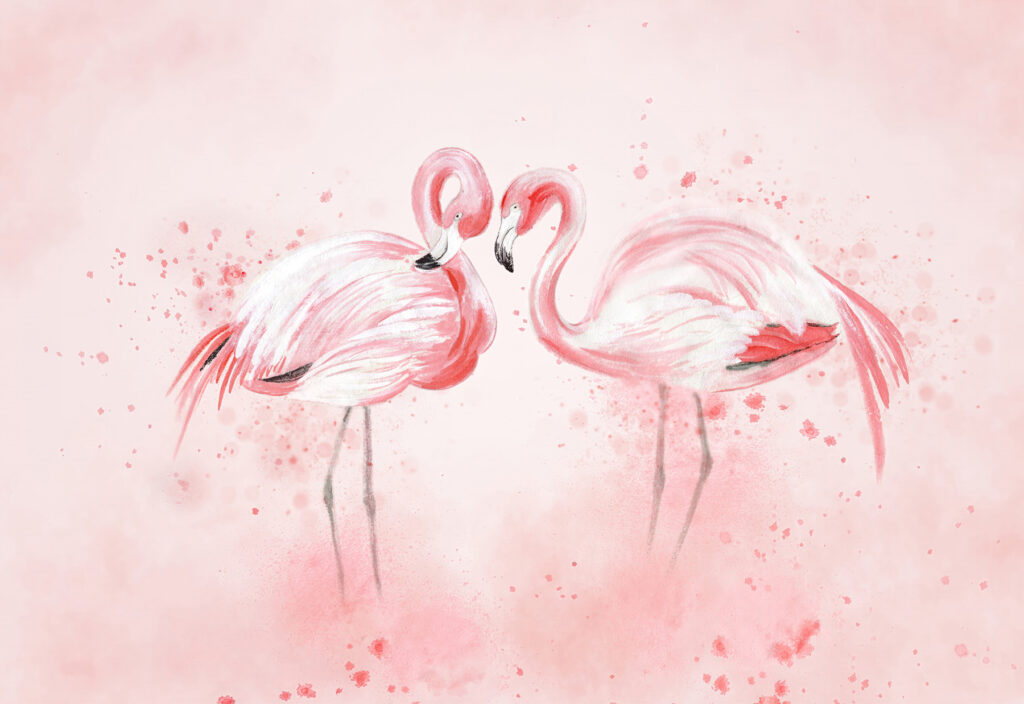 Two flamingos in pink — full design