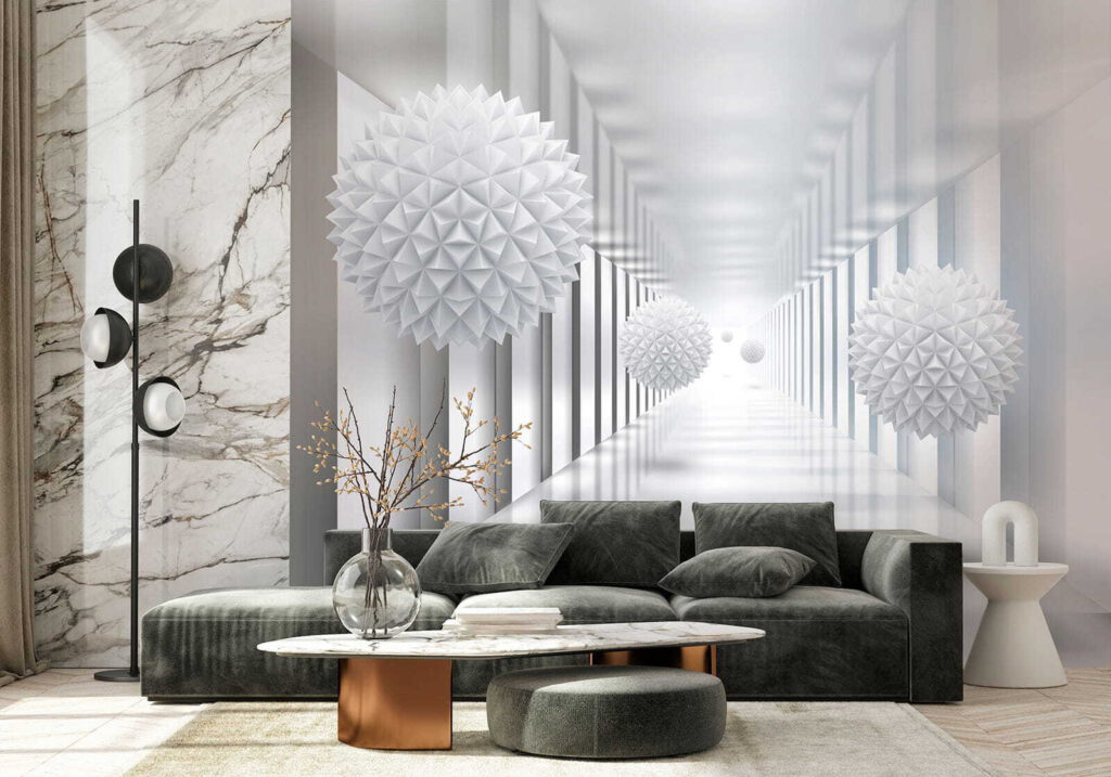 Faceted balls in colonnade — interior 1