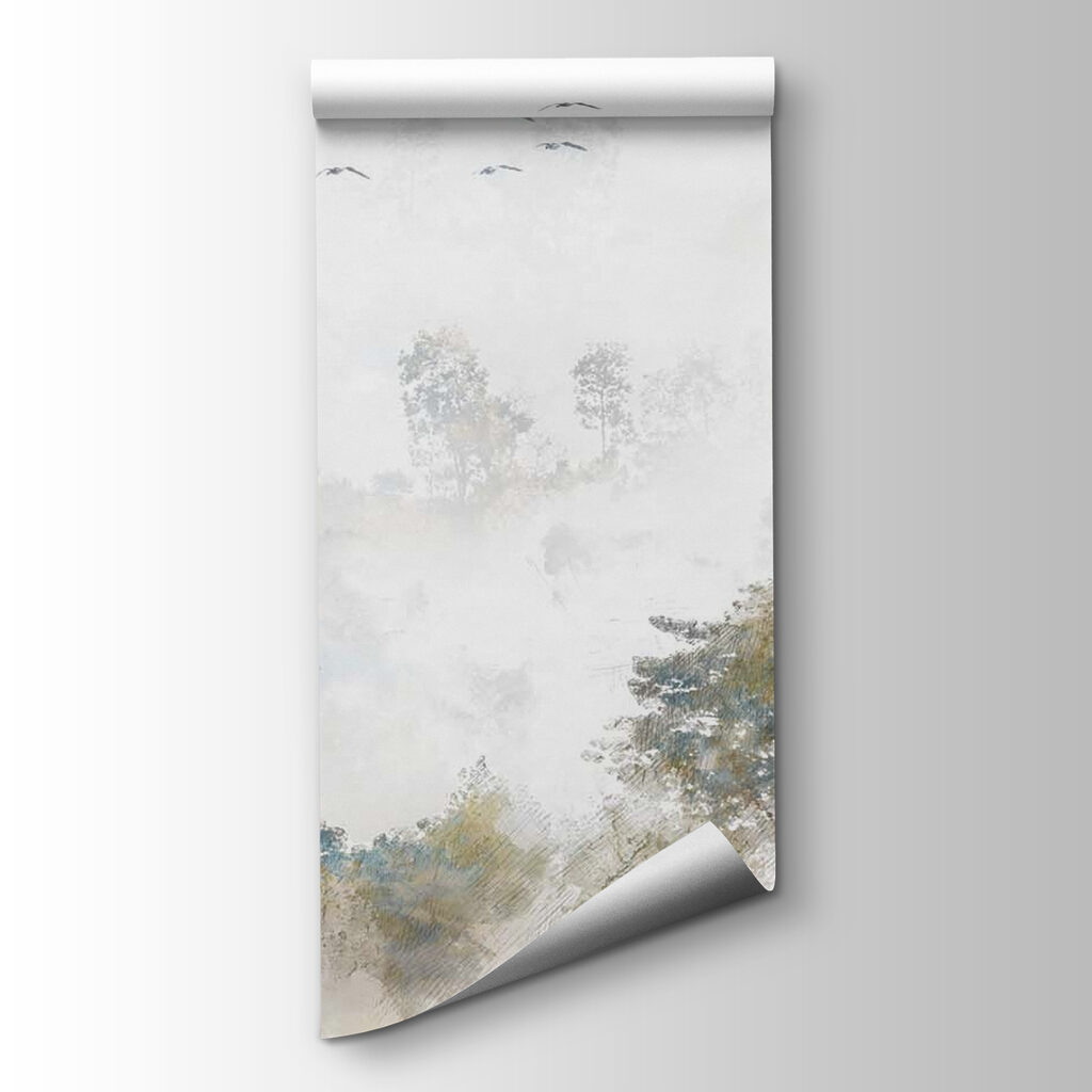 Birds above faded treetops — product view