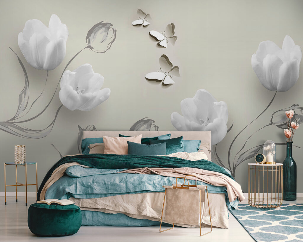 White tulips with butterflies — interior 2
