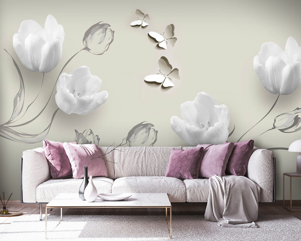White tulips with butterflies — interior 3