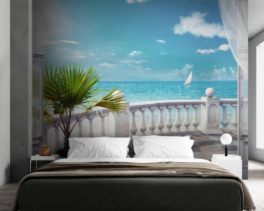 Sea view behind curtains — interior 2