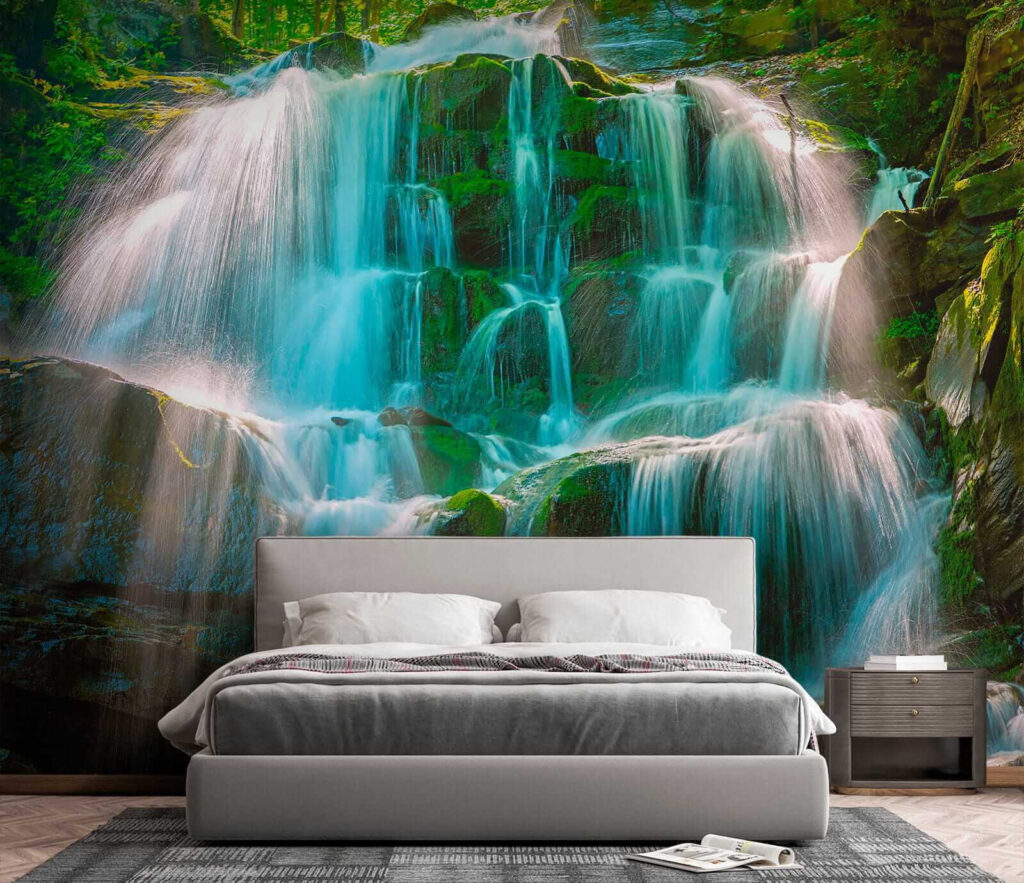 Waterfall over mossy rocks — interior 3
