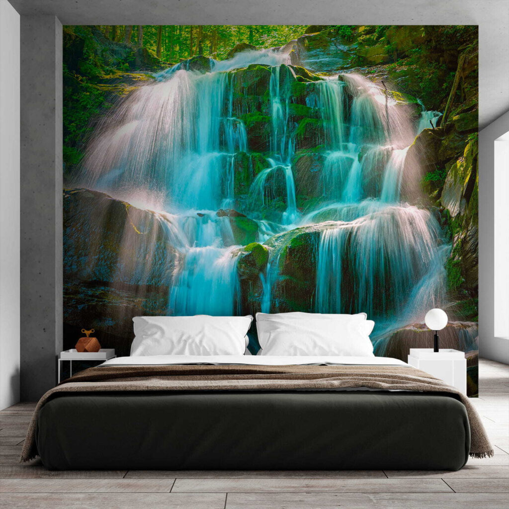 Waterfall over mossy rocks — interior 4
