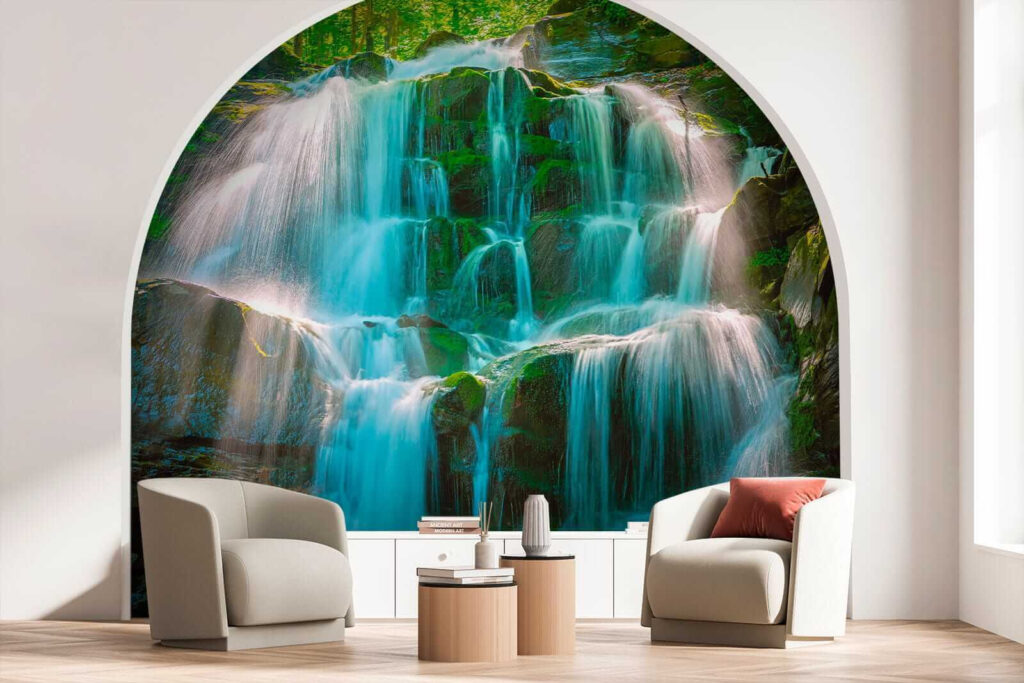 Waterfall over mossy rocks — interior 5