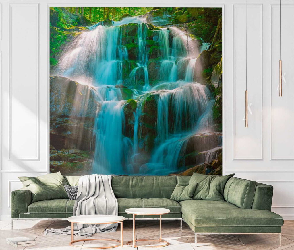 Waterfall over mossy rocks — interior 6
