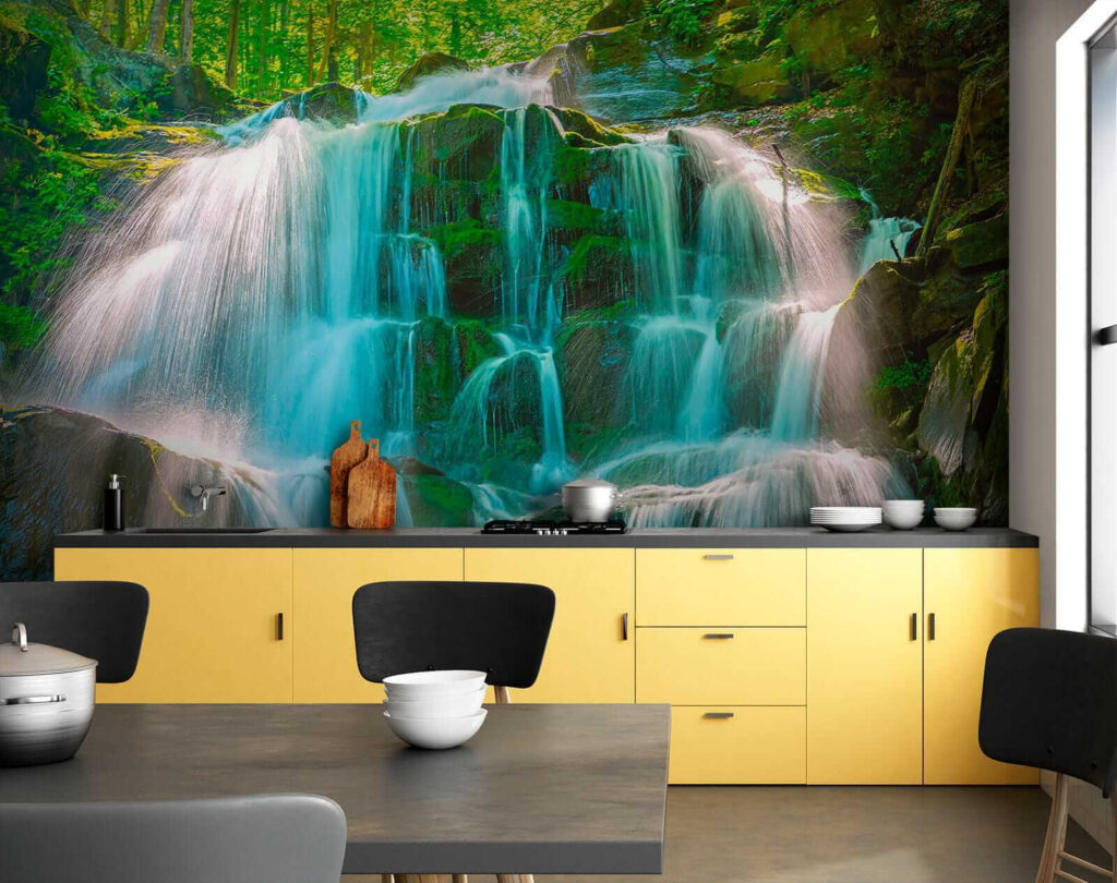 Waterfall over mossy rocks — interior 9