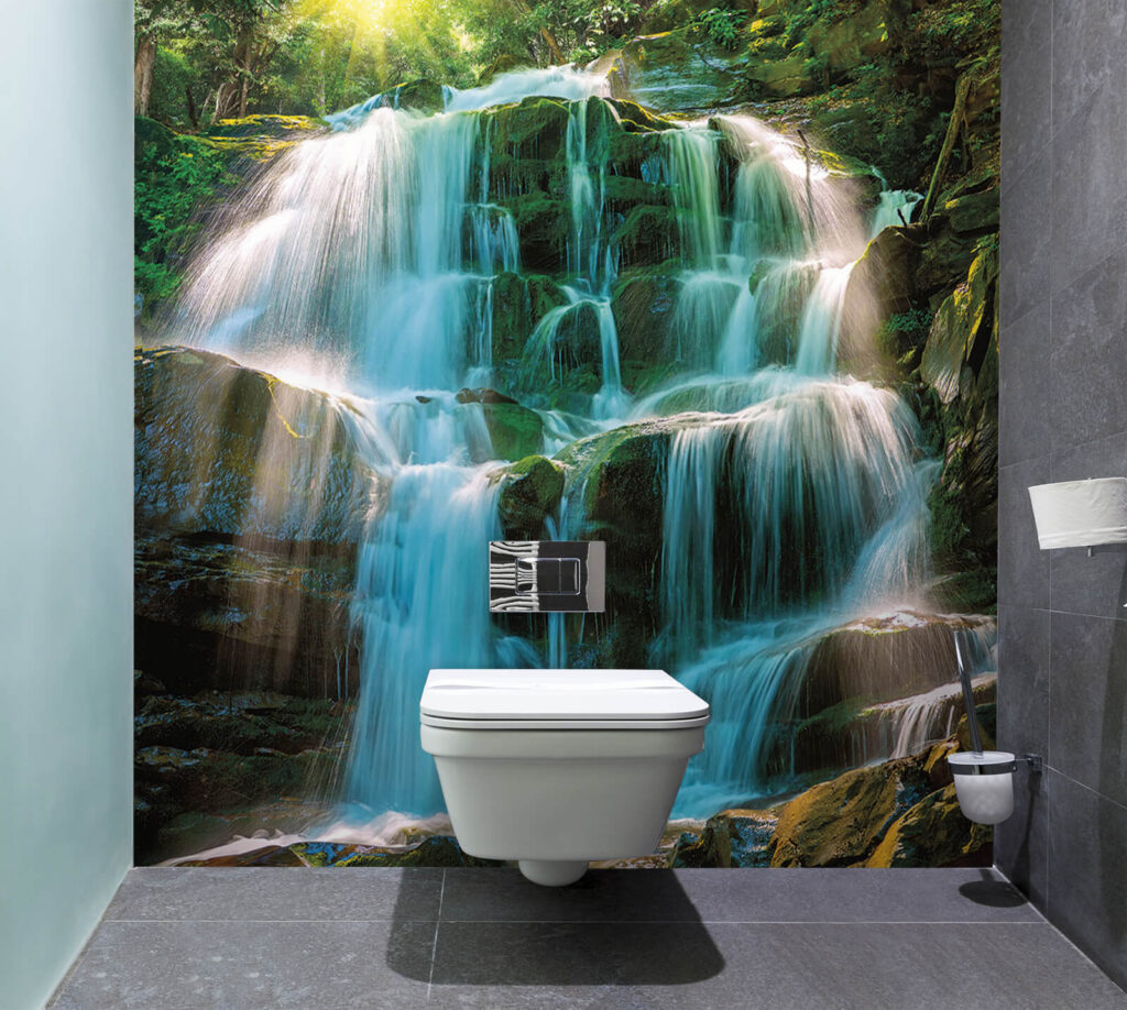 Waterfall over mossy rocks — interior 1