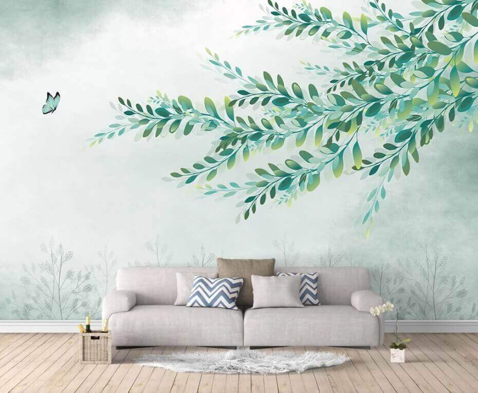 Leafy branch over meadow — interior 1