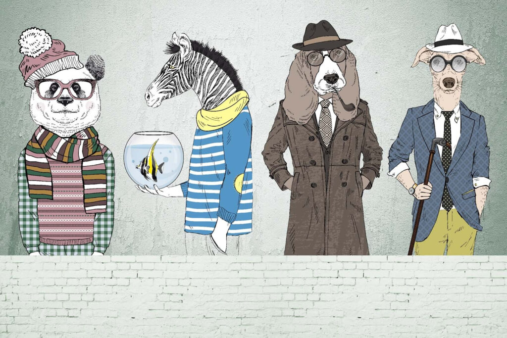 Animals in stylish clothes — full design