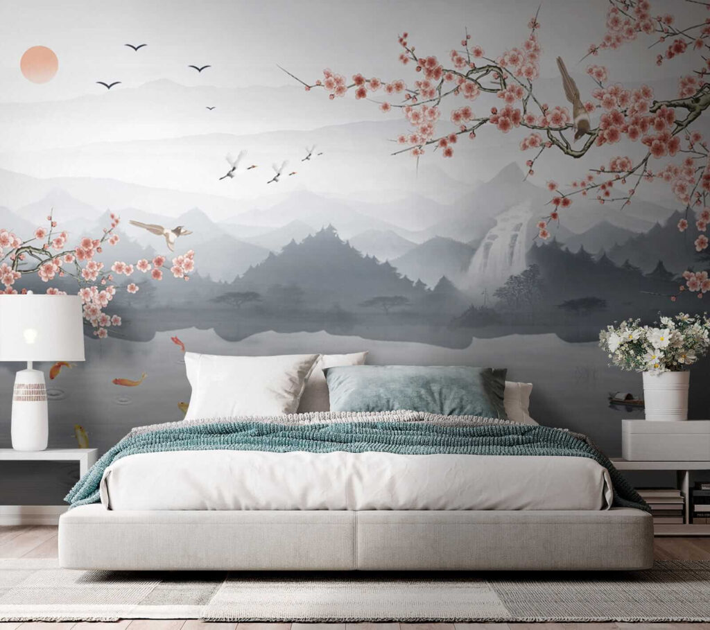 Koi under blossoming mountains — interior 2