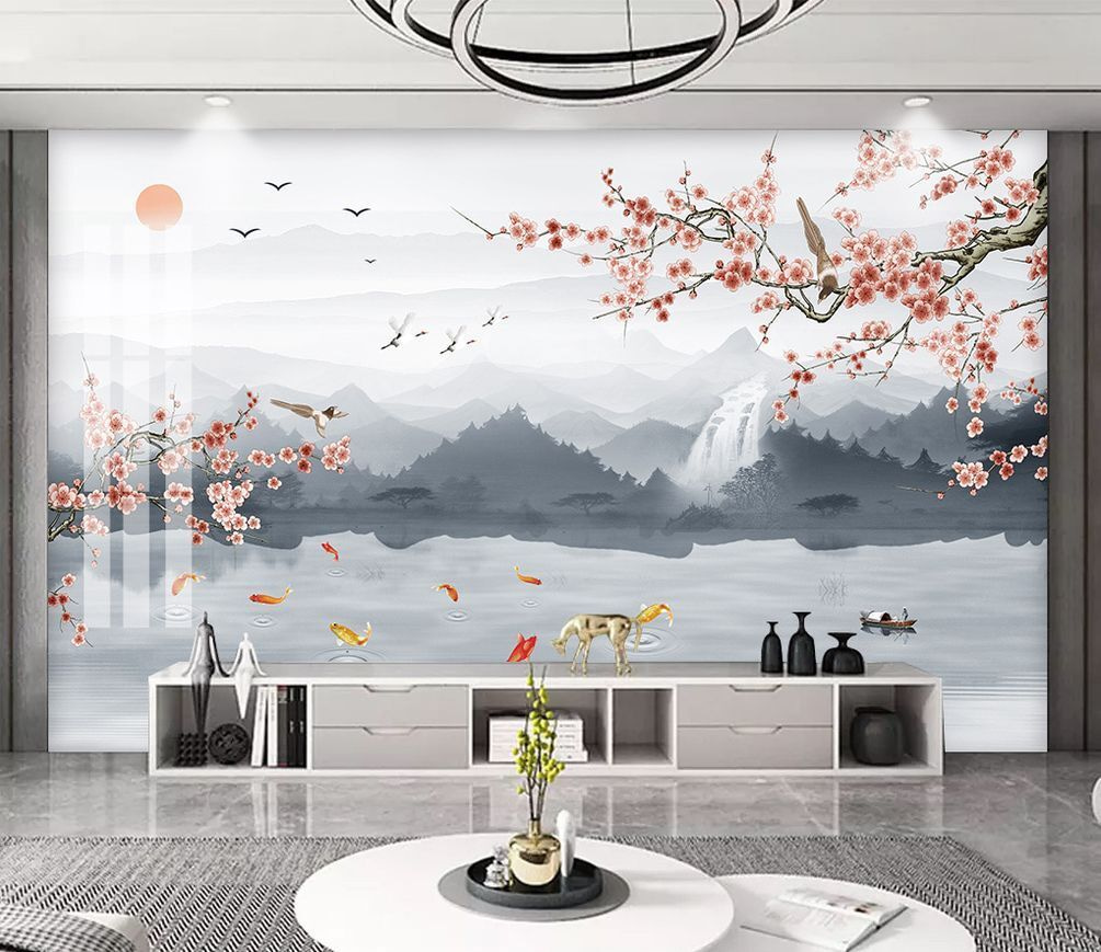 Koi under blossoming mountains — interior 1