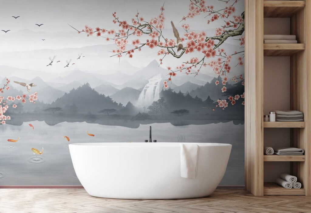 Koi under blossoming mountains — interior 4