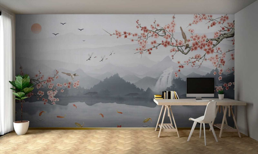 Koi under blossoming mountains — interior 5