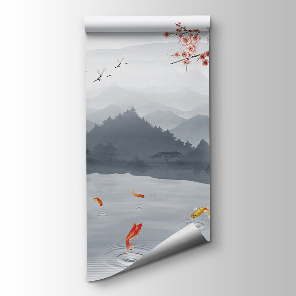Koi under blossoming mountains — product view