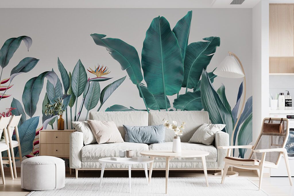 Tropical leaves on white — interior 10